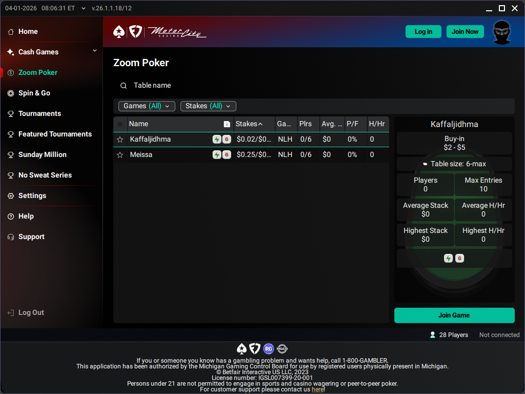 Zoom Poker lobby on PokerStars x FanDuel
